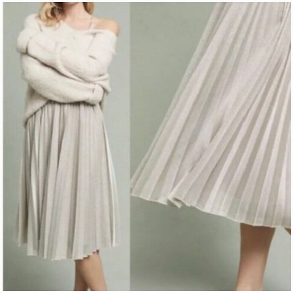 Anthropologie Elevenses Silver Metallic Luna Pleated Dress size 6 dressy - Picture 3 of 14